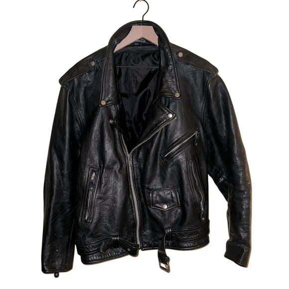 VINTAGE UNBRANDED genuine leather motor cycle jacket L - Picture 1 of 9